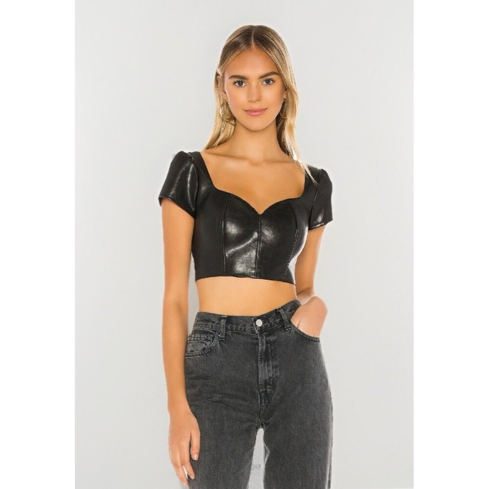 Superdown Lailah Sweetheart Crop Top Sexy Vegan Leather Bustier Sz L Whimsigoth